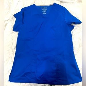 Cherokee Womens 2 Pocket Scrub Top in Small Royal Blue